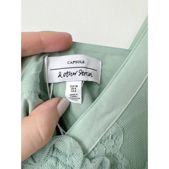& Other Stories NWT Lace Midi Dress - Mint Green - Size 8 - Picture 12 of 14